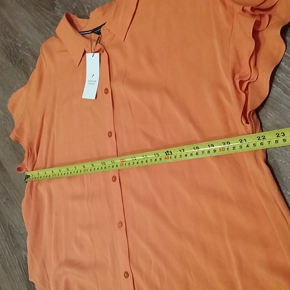 (XL) NWT Denver Hayes 100% Viscose Ruffle Shoulder Light Orange Blouse Colorful - Picture 5 of 8